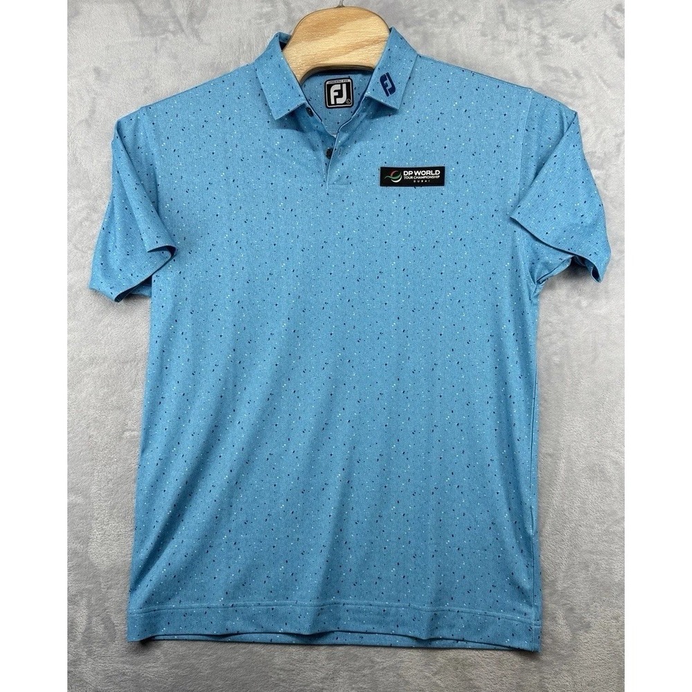 FootJoy DP World Tour Championship Dubai Golf Polo Shirt Blue‎ FJ Collar Men's L